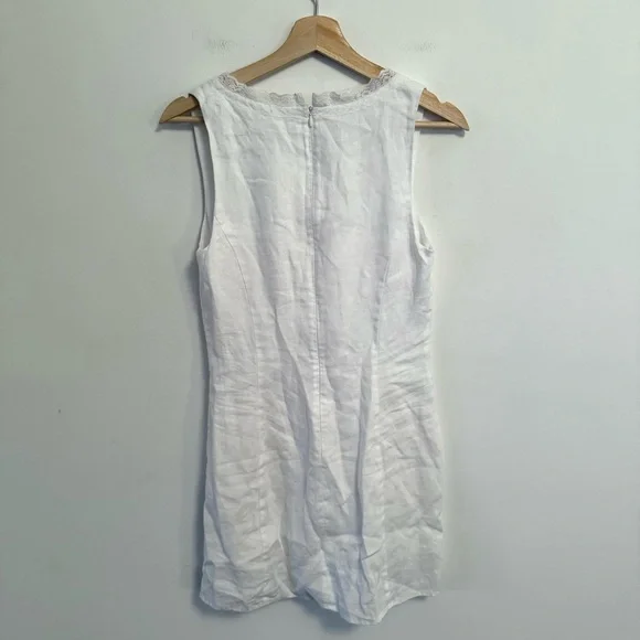 Reformation Reia White Linen Bow Mini Dress Lace Trim Women’s Size 6 - Picture 9 of 10